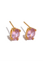 close up of pink sophia classic oval cut cubic zirconia stud earrings on white backdrop