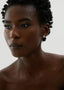 model 3/4 view wearing white sophia classic oval cut stud earrings